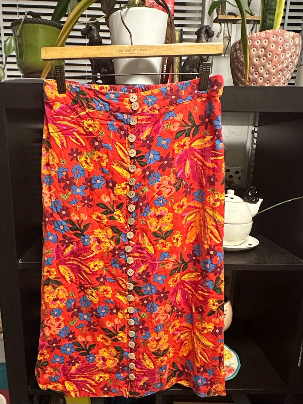 Maison d’ Amelie Floral Red Button Down Midi Skirt Sz XS